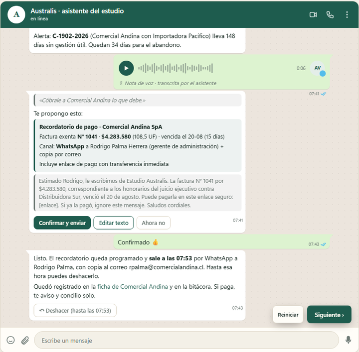 Asistente del estudio por WhatsApp
